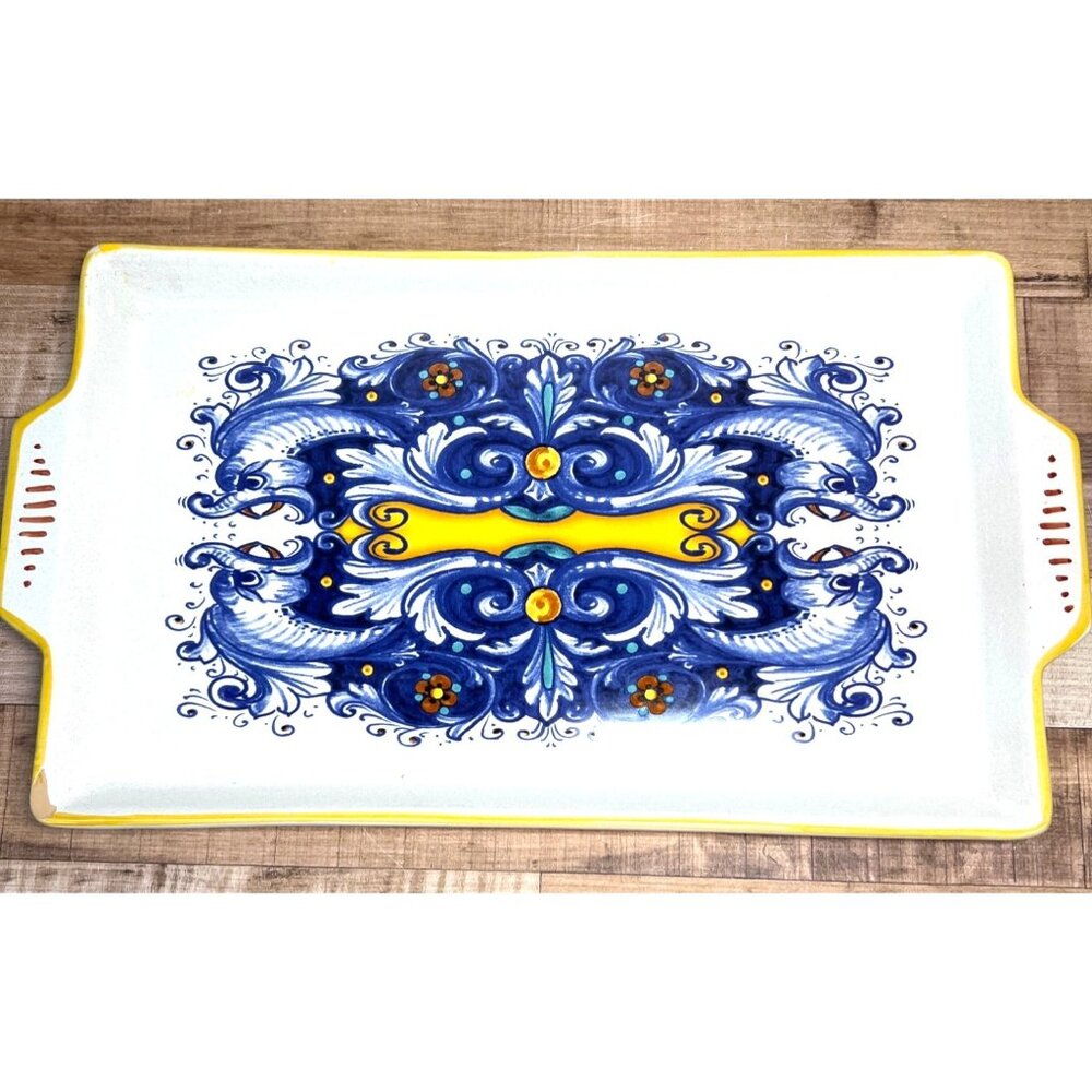 Handcrafted Deruta Ceramic Tray With Handles  Italian Design Made In Italy